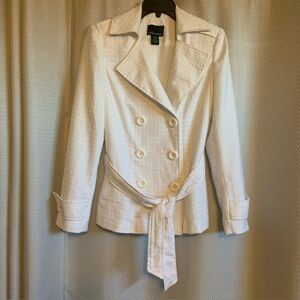 Cynthia Rowley White Double Breasted Lined Jacket w/ Waffle-like belted Sz SML